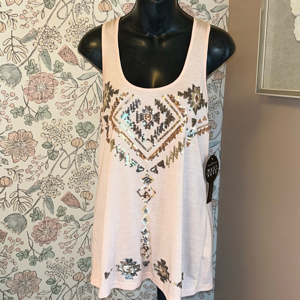 NWT Almost Famous Sequin Women's Tank Top Sz L measurements in pictures!